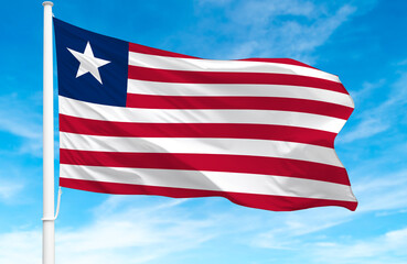 Flagpole with the flag of Liberia 3D Rendering