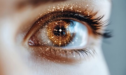 Close-up of human eye with futuristic digital overlay, concept of biometric scanning technology and advanced personal identification