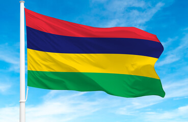 Flagpole with the flag of Mauritius 3D Rendering