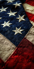 Vintage Close-up of Worn Old Glory: A Symbolic Expression of American Heritage and Freedom