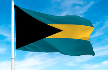 Flagpole with the flag of Bahamas 3D Rendering