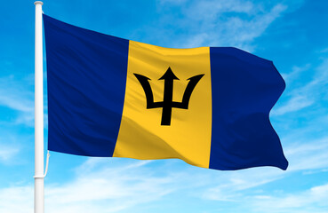 Flagpole with the flag of Barbados 3D Rendering