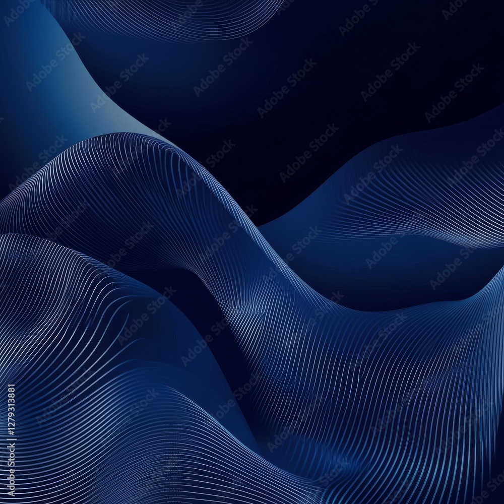 Fototapete abstract blue waves: fluid digital art with line patterns and dynamic curves, captivating modern bac