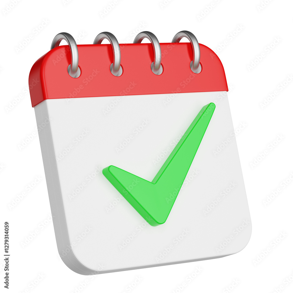 Poster Green 3d Check Mark on Calendar icon illustration isolated on transparent background
