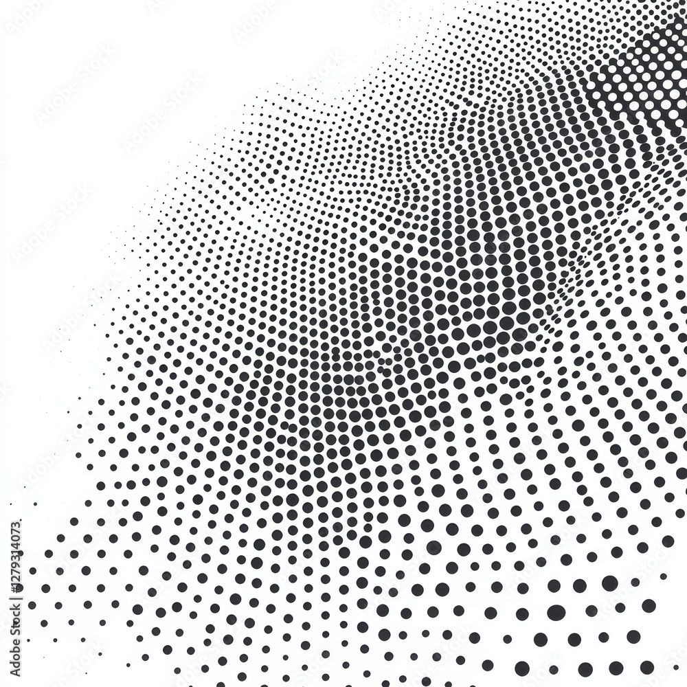 Fototapete Abstract Dot Matrix Design: A Wavy Array of Black Circles on a White Background Creating a Dynamic Visual Effect
