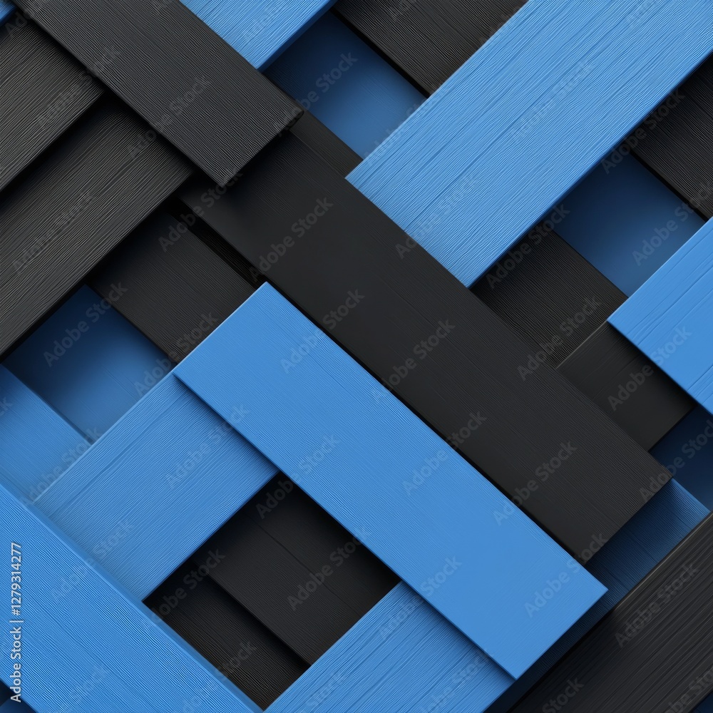 Poster abstract interwoven layers: a textured dance of blue and black, creating a modern and geometric comp