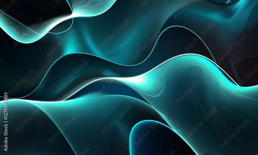 Aufkleber dynamic blue abstract waves flowing through a dark space with illuminated edges