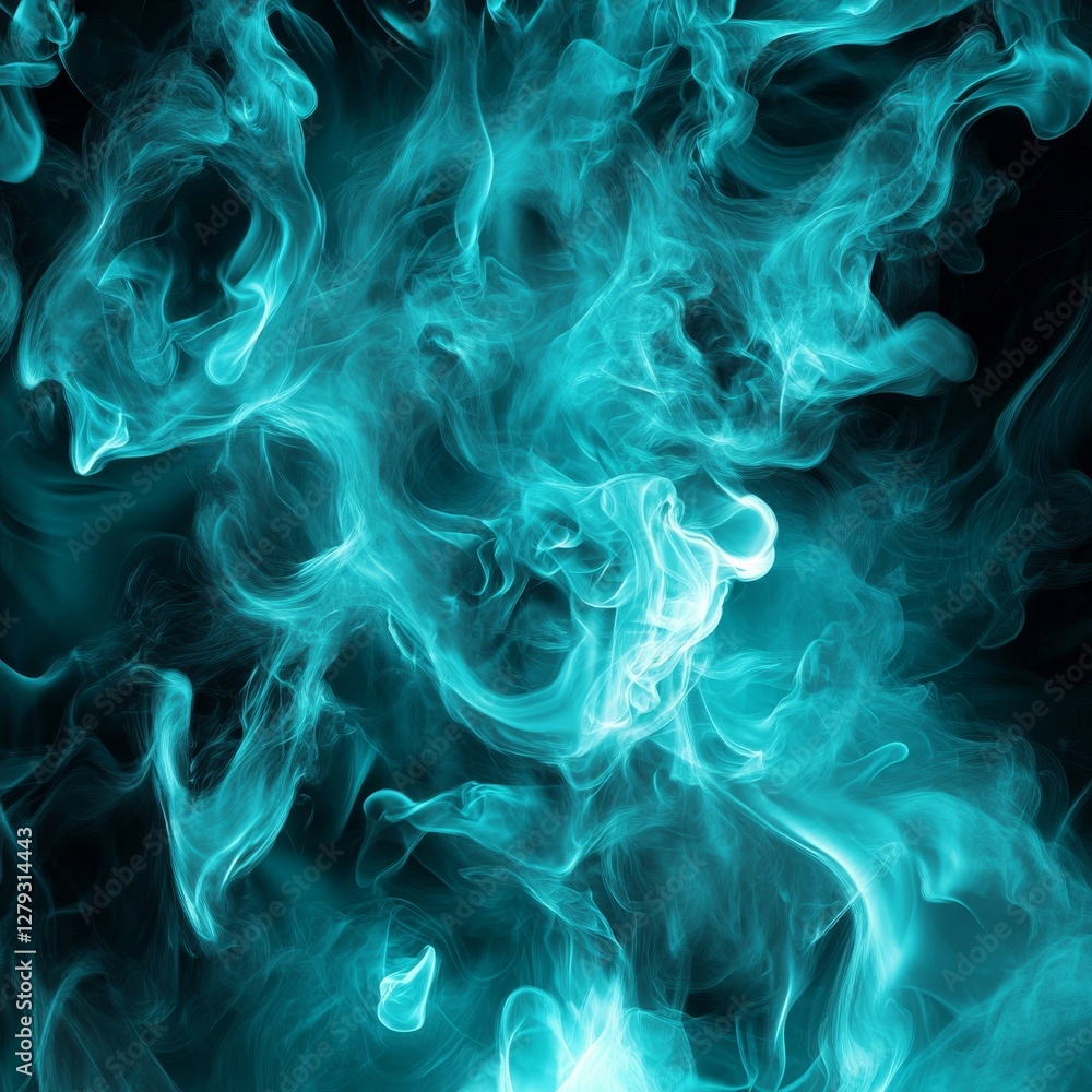 Aufkleber abstract turquoise smoke on black background - ethereal and mysterious, a captivating visual of ligh