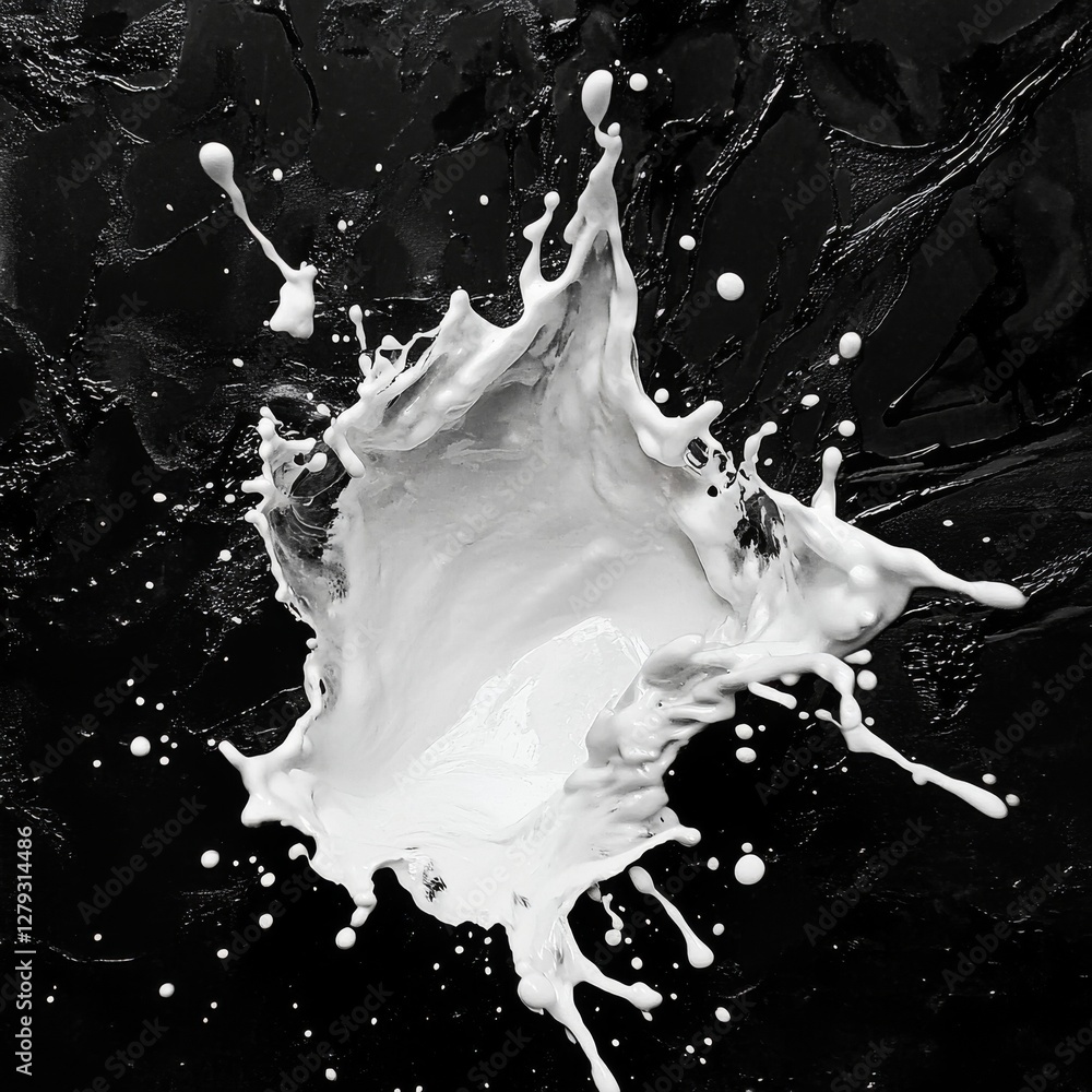 Poster a dynamic contrast: a splash of white paint against a textured black background, showcasing movement