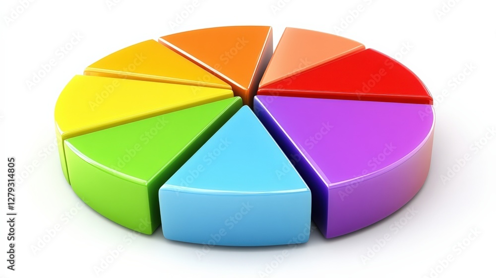 Poster colorful pie chart with eight segments representing data distribution in a modern design