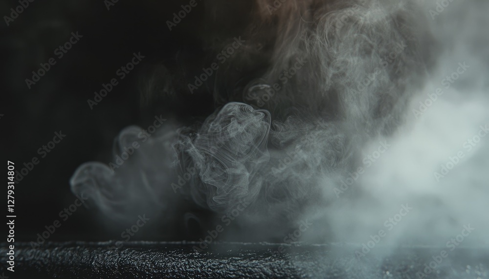 Poster ultra realistic photography of soft mist wisps gently diffusing into a black void with lighting