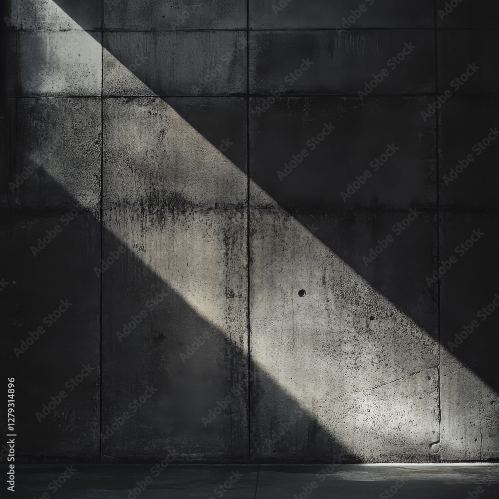Poster concrete canvas: a beam of light cuts through the darkness on a textured wall, creating a stark cont