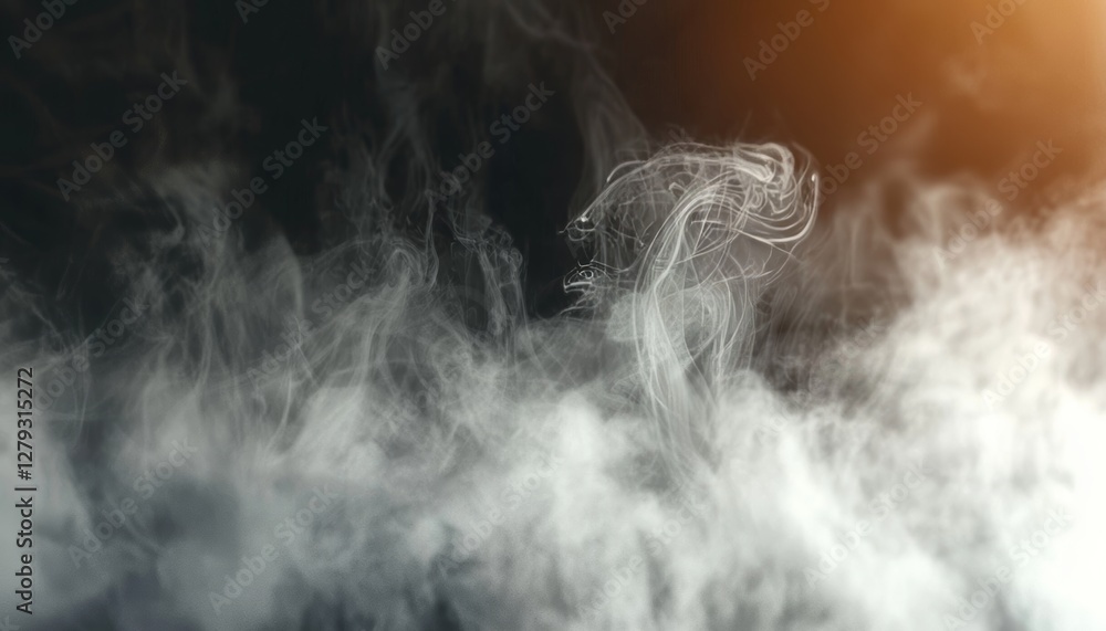Poster ethereal smoke wisps softly diffusing into darkness with atmospheric lighting and smooth transitions