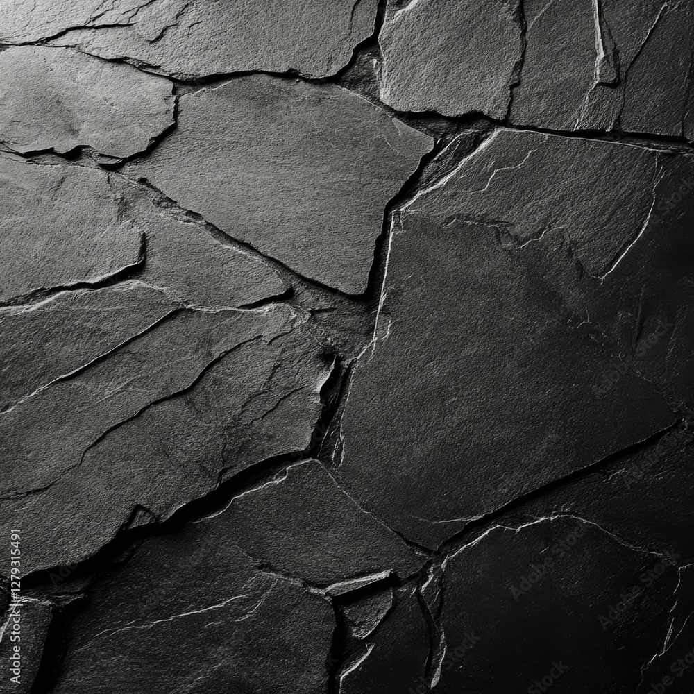 Aufkleber dark stone wall texture - abstract background of slate rock fragments and fissures