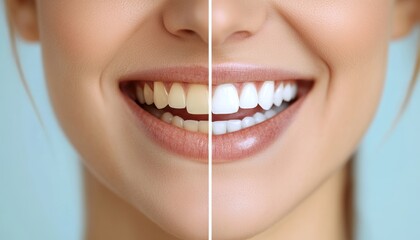 Stunning transformation  before and after dental whitening showcases bright, healthy smile contrast