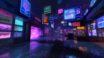  Cyberpunk Alley at Night with Rain and Neon Reflections – Sci-Fi Urban Scene