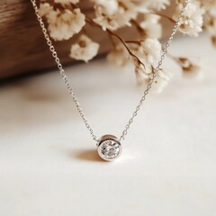 Fototapeta premium Elegant Silver Necklace with Sparkling Diamond Pendant and Floral Accent, Perfect Gift for Her