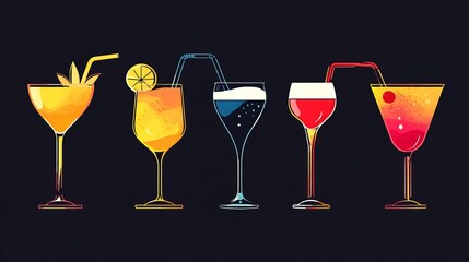 Cocktail Icon Design in Vector Flat Style
