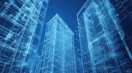 Futuristic Cityscape, Digital Architecture Wireframe