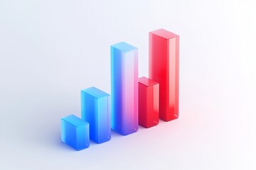 Minimalistic 3d icon of a red and blue graph with frosted glass look on a white background