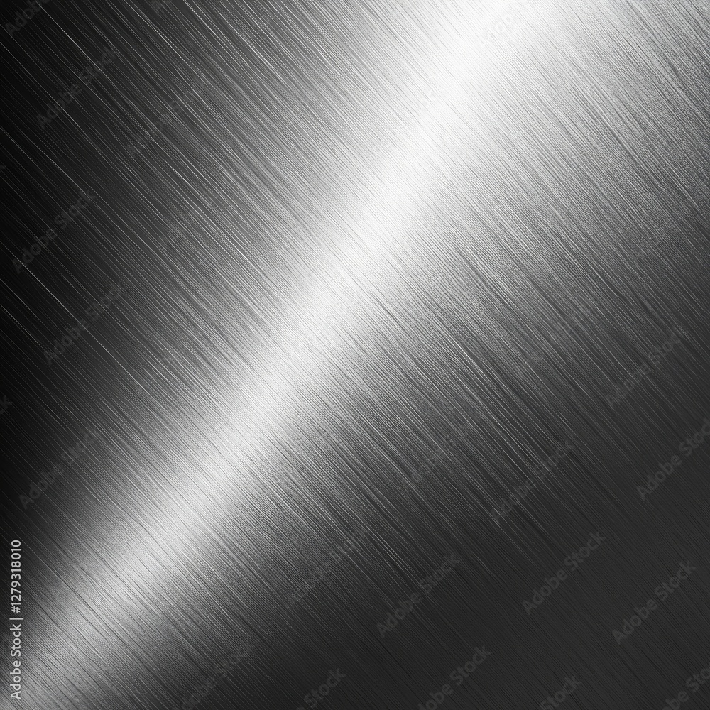 Poster shiny brushed metal surface with bright highlight - industrial steel texture with subtle scratches a