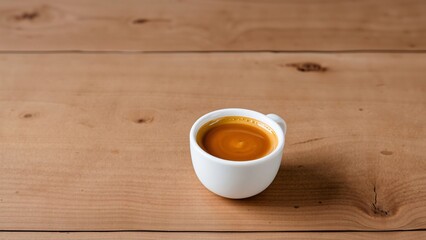 Single Espresso in White Cup on Wooden Table