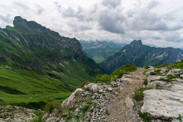 Mountain trail surrounded by breathtaking alpine views in Bavaria Allgau Alps Oberstdorf
