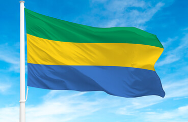  Flagpole with the flag of Gabon 3D Rendering