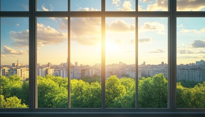 Fototapeta premium Vibrant Blue Sky With Clouds Over Lush Green Rooftops and City Skyline During a Sunny Day in Bali