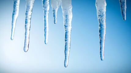 Fototapeta premium Minimalist fisheye view of intricate icicles forming a natural icy curtain with soft bluish tones and delicate frost details during winter's chill