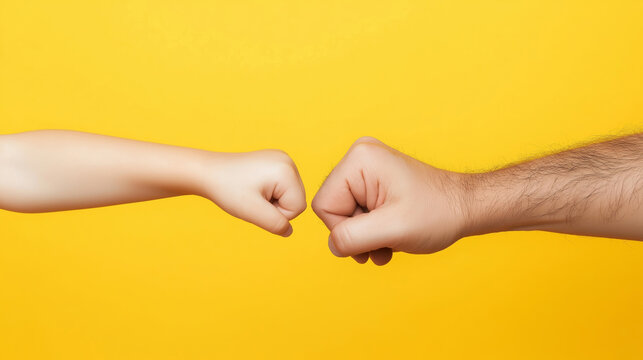Parent and child sharing a fist bump that symbolizes trust and positive reinforcement in a bright and cheerful environment