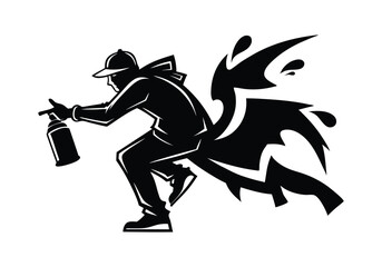 Silhouette Design of a Graffiti Artist Spraying Paint in a Street Art Scene