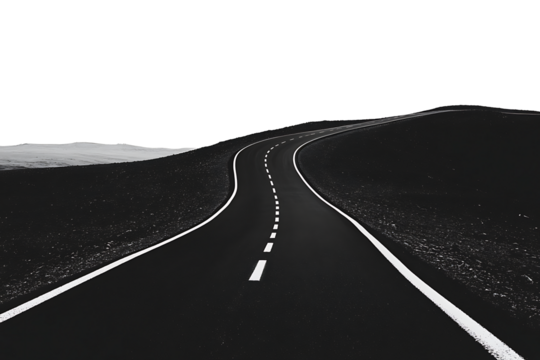 Curved asphalt road white lines white lines isolated on white background.PNG