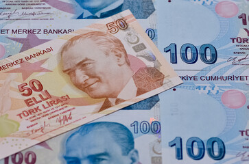 Images of banknotes of various countries. turkish lira photos.