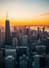 Fototapeta premium Aerial view of chicago city skyline skyscraper city building skyscraper downtown business architecture cityscape