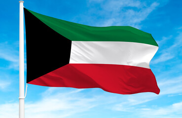 Flagpole with the flag of Kuwait 3D Rendering