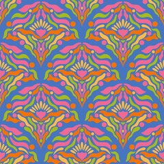 Seamless pattern of abstract objects with different pop colors. Hand-drawn abstract objects for prints, wallpapers, and wrapping.