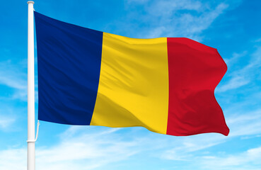  Flagpole with the flag of Romania 3D Rendering