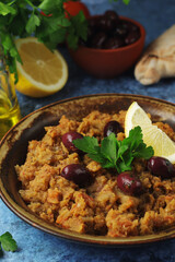 A plate with traditional Moroccan salad zaalouk