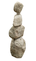 Balancing rocks symbolizing stability and harmony on white background