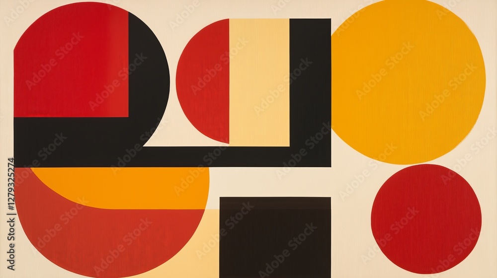Poster a composition of minimalist shapes in a single bold color