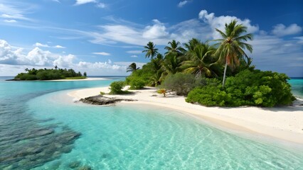 Tropical island with turquoise water white san