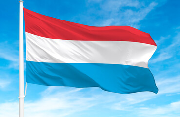  Flagpole with the flag of Luxembourg 3D Rendering