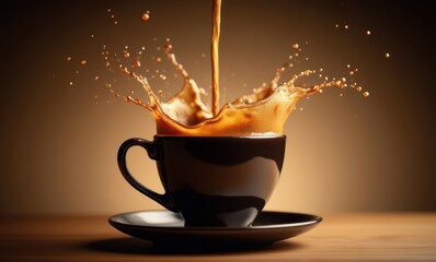 Liquid gold splashing in black cup