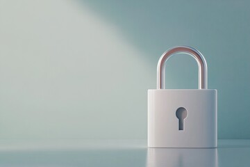 Fototapeta premium Secure padlock placed on a smooth surface with soft light highlighting its features