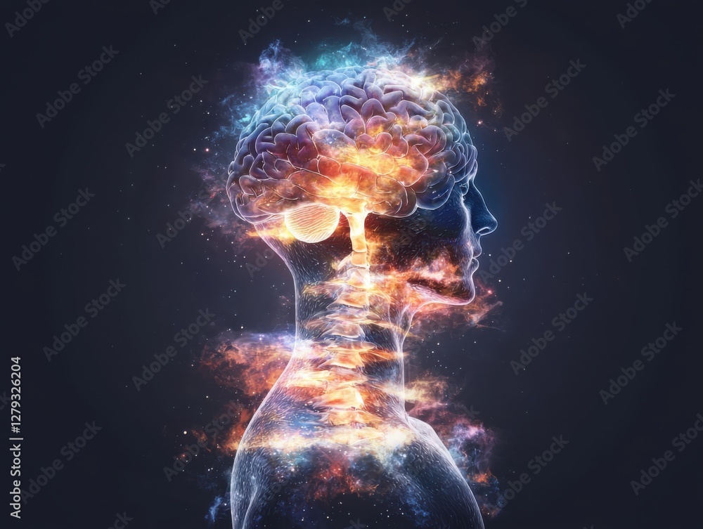 Aufkleber exploring the gut-brain axis conceptual art of brain and gut connection vibrant colors side view ang