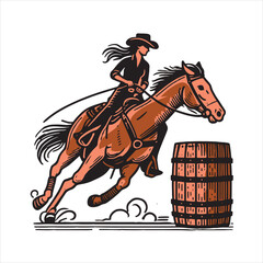 vector illustration of a Cowgirl and a cowboy riding a horse in the barrel competition 