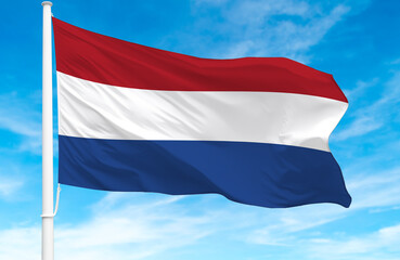  Flagpole with the flag of Netherlands 3D Rendering