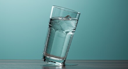 Tilted Glass of Iced Water: A Refreshing Moment of Cool Hydration