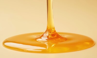 Golden honey pouring on smooth surface